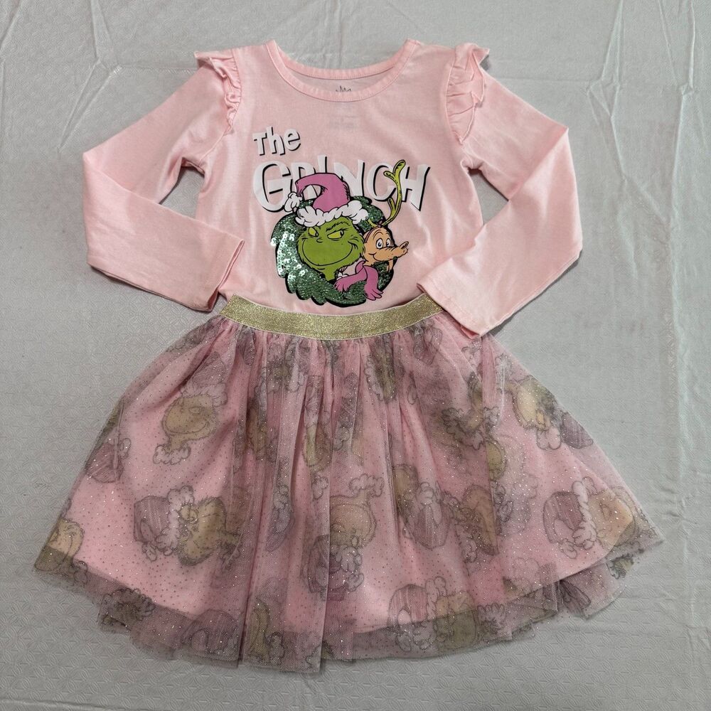 Dr. Seuss The Grinch Pink Tutu Skirt & Long Sleeve Shirt Set - Girls Size 5